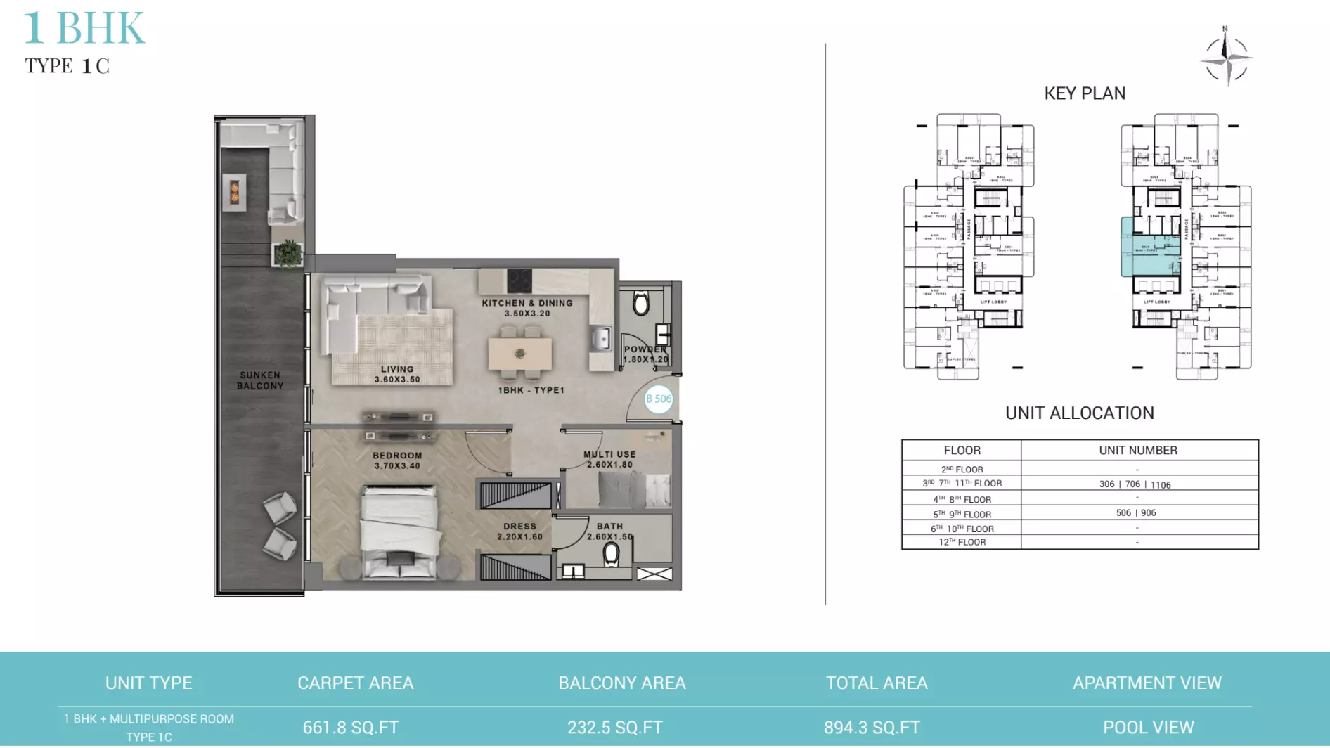 Reef 999 Type 1C - Tower B, 1 bed
