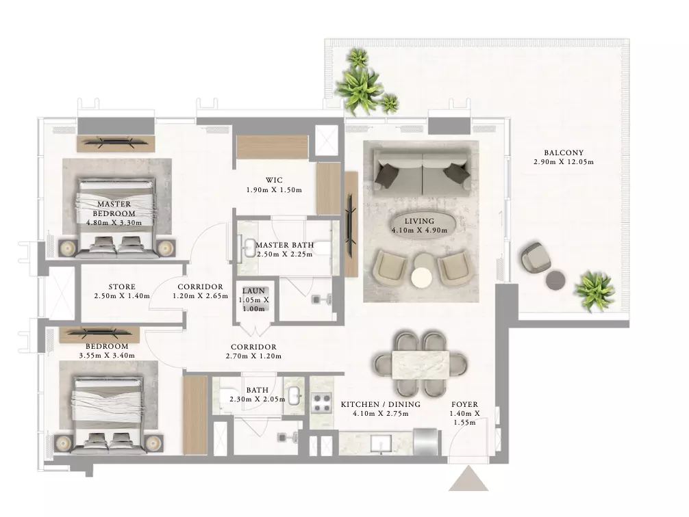 Address Residences Al Marjan Island — 2BR floor plan