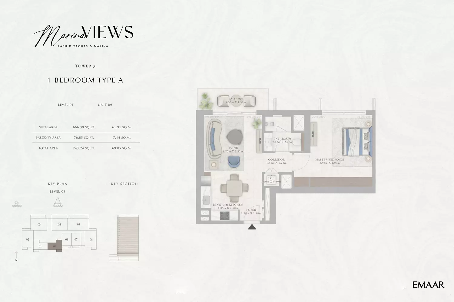 Marina Views Type 3-Tower 3, 1 bed