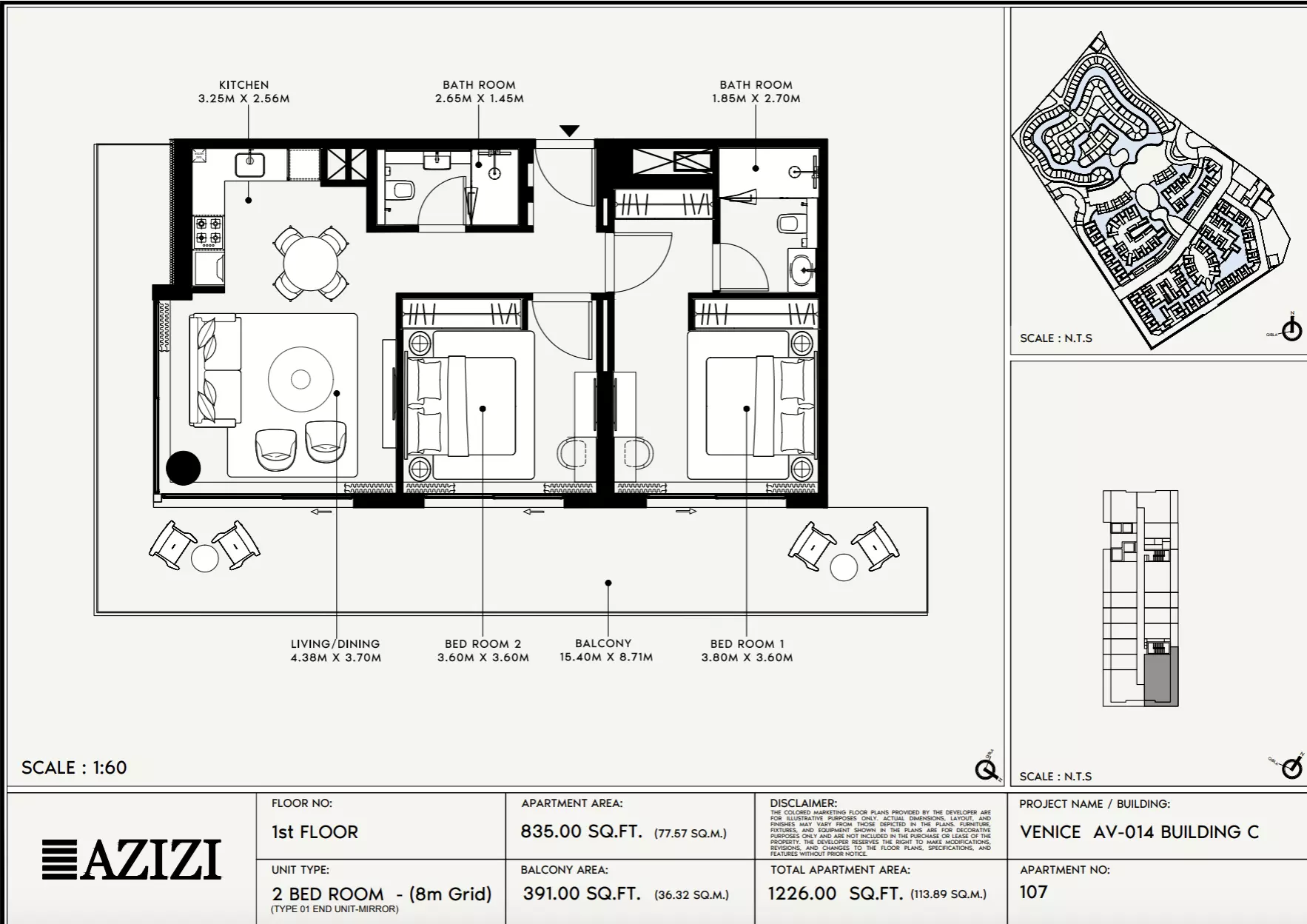 Azizi Venice 14 Type 107-Building C, 2 beds