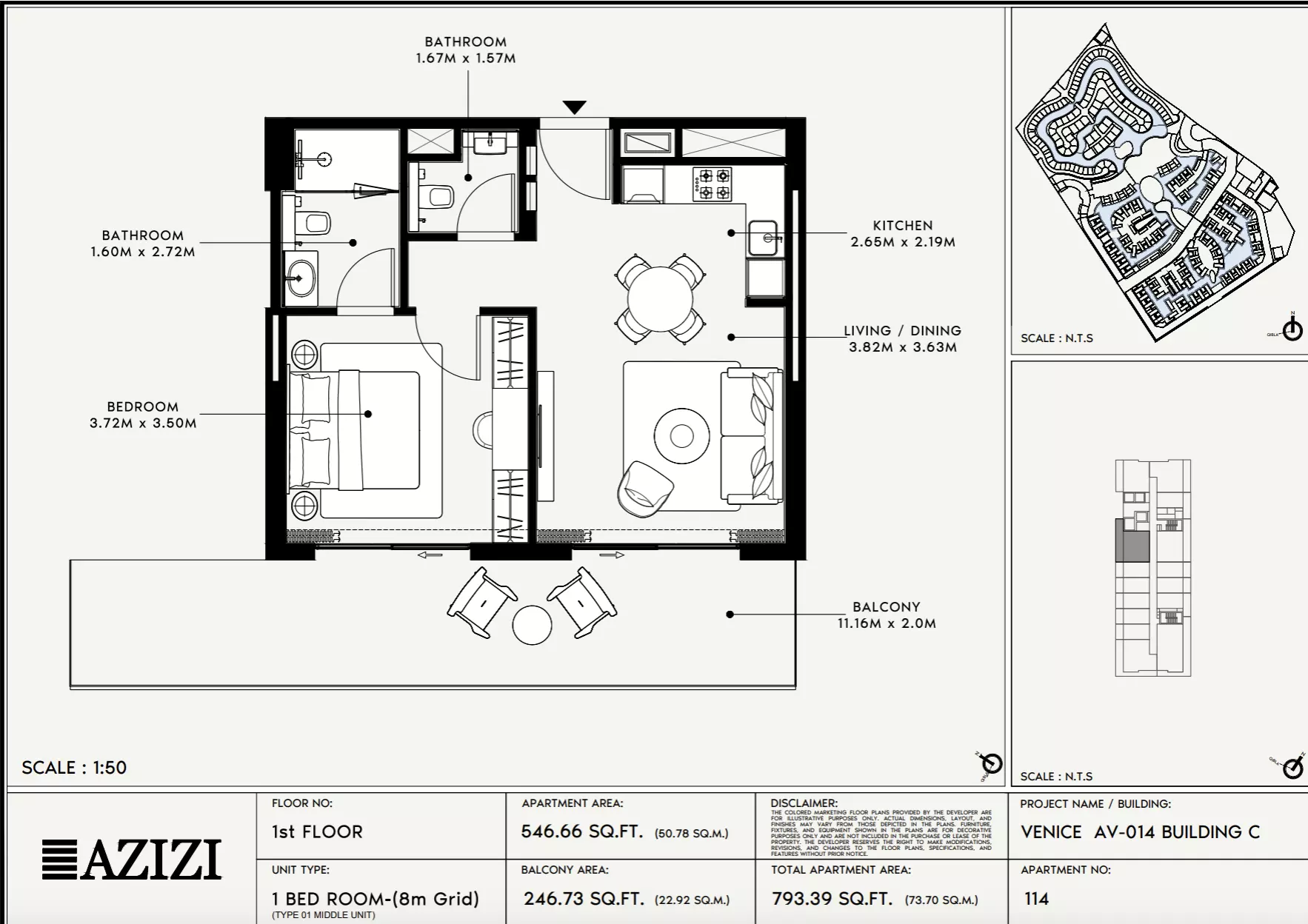 Azizi Venice 14 Type 114-Building C, 1 bed
