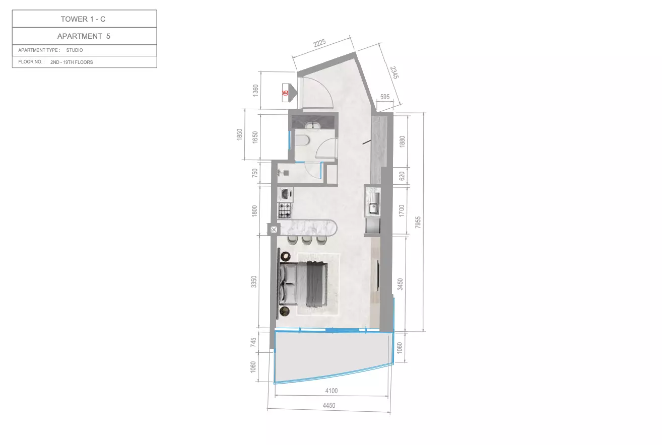 Orchid Towers Phase 1 — Studio floor plan