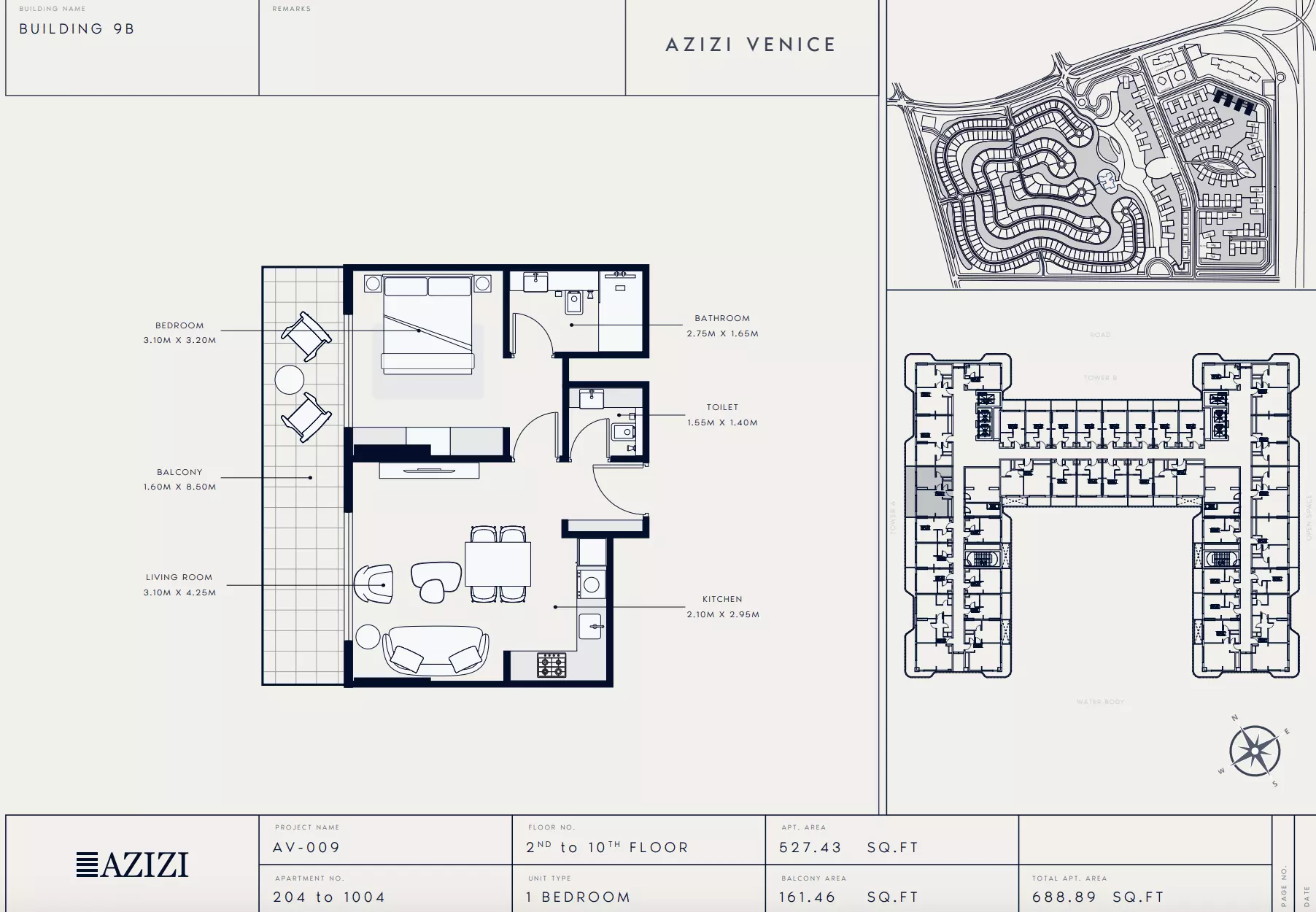Azizi Venice 9 Type 204-Building B, 1 bed