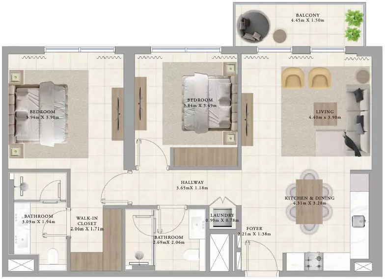 Greenside Residence Type 3B, 2 beds