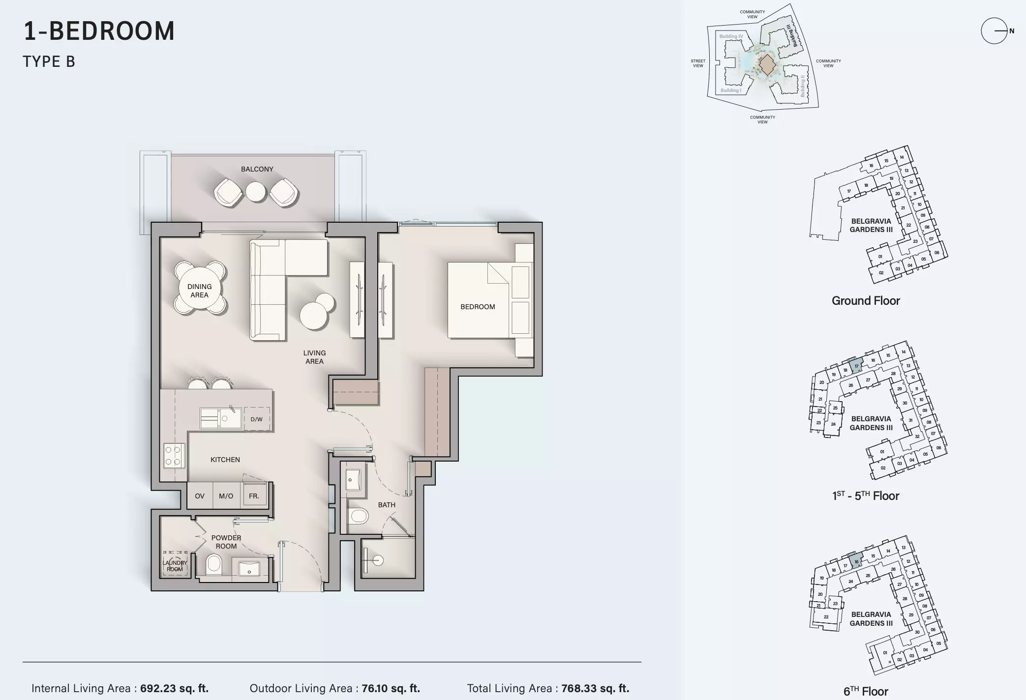 Belgravia Gardens — 1BR floor plan