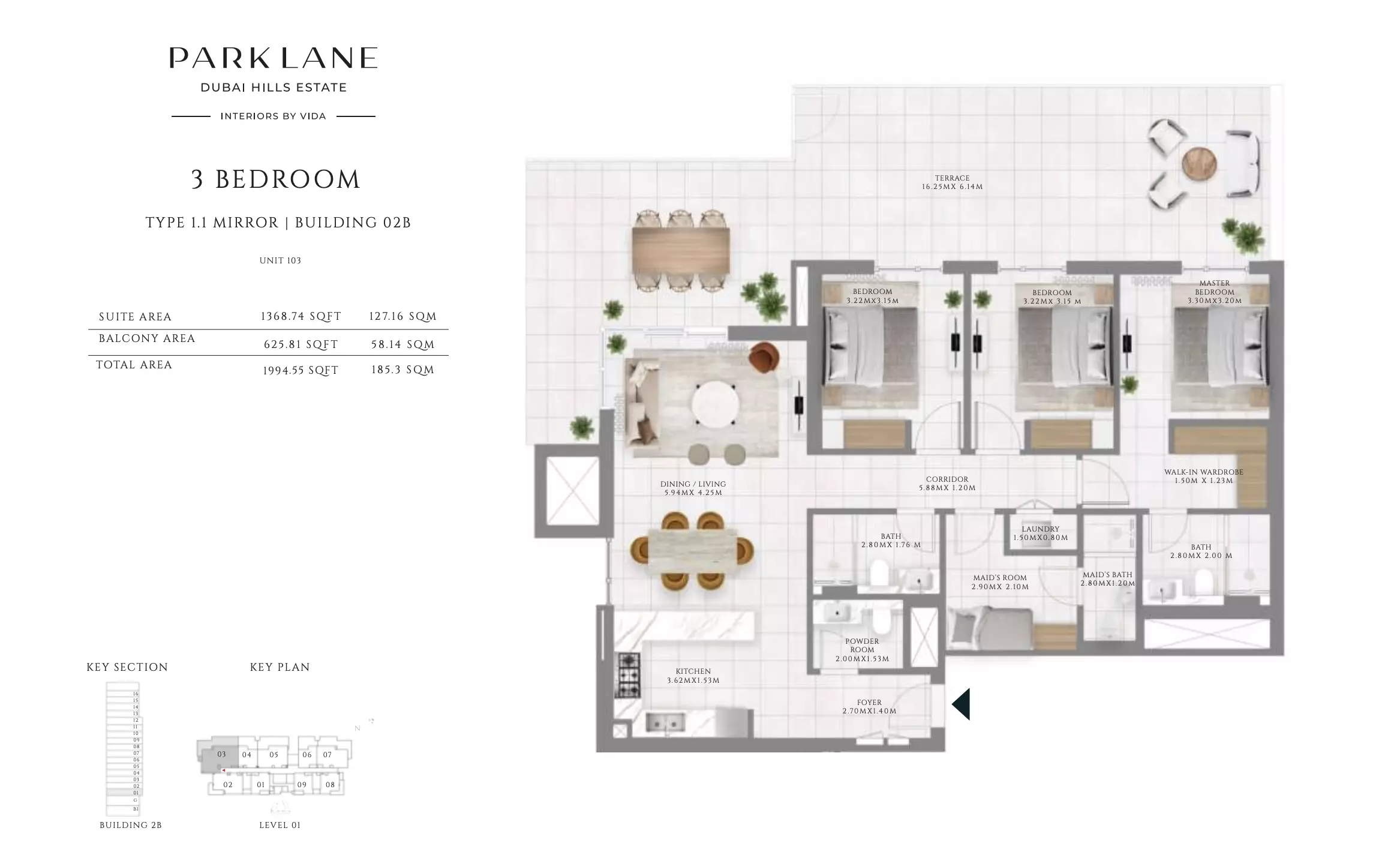 Park Lane Residences by Emaar Type 1.1 - Building 02B, 3 beds