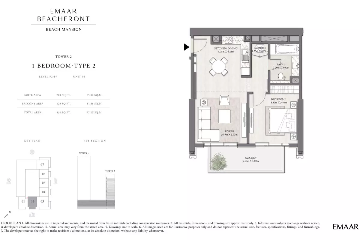Beach Mansion Tower 2 Type 2, Level P2-P7, unit 02, 1 bed