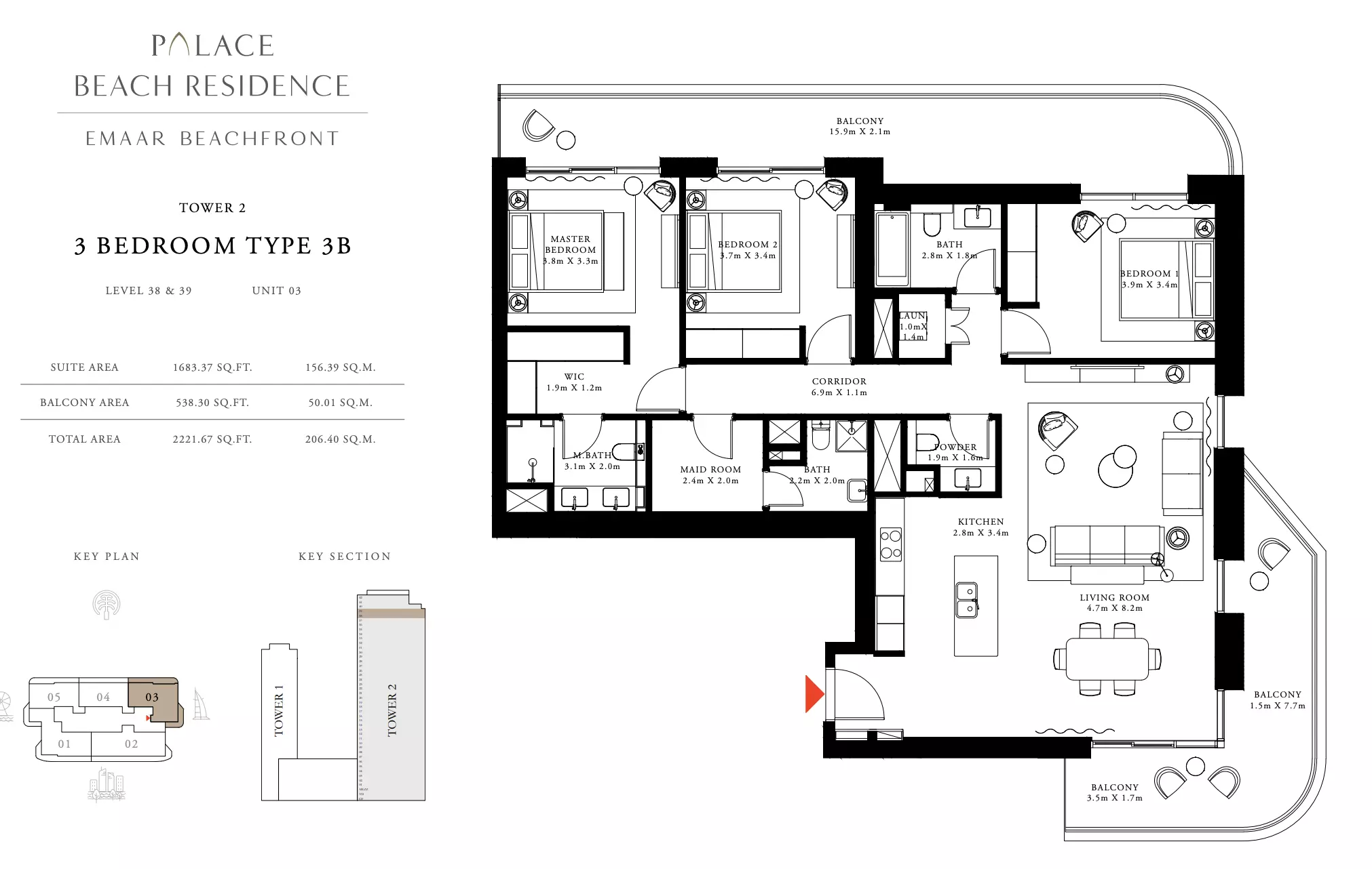 Palace Beach Residence Type 3B, 3 beds