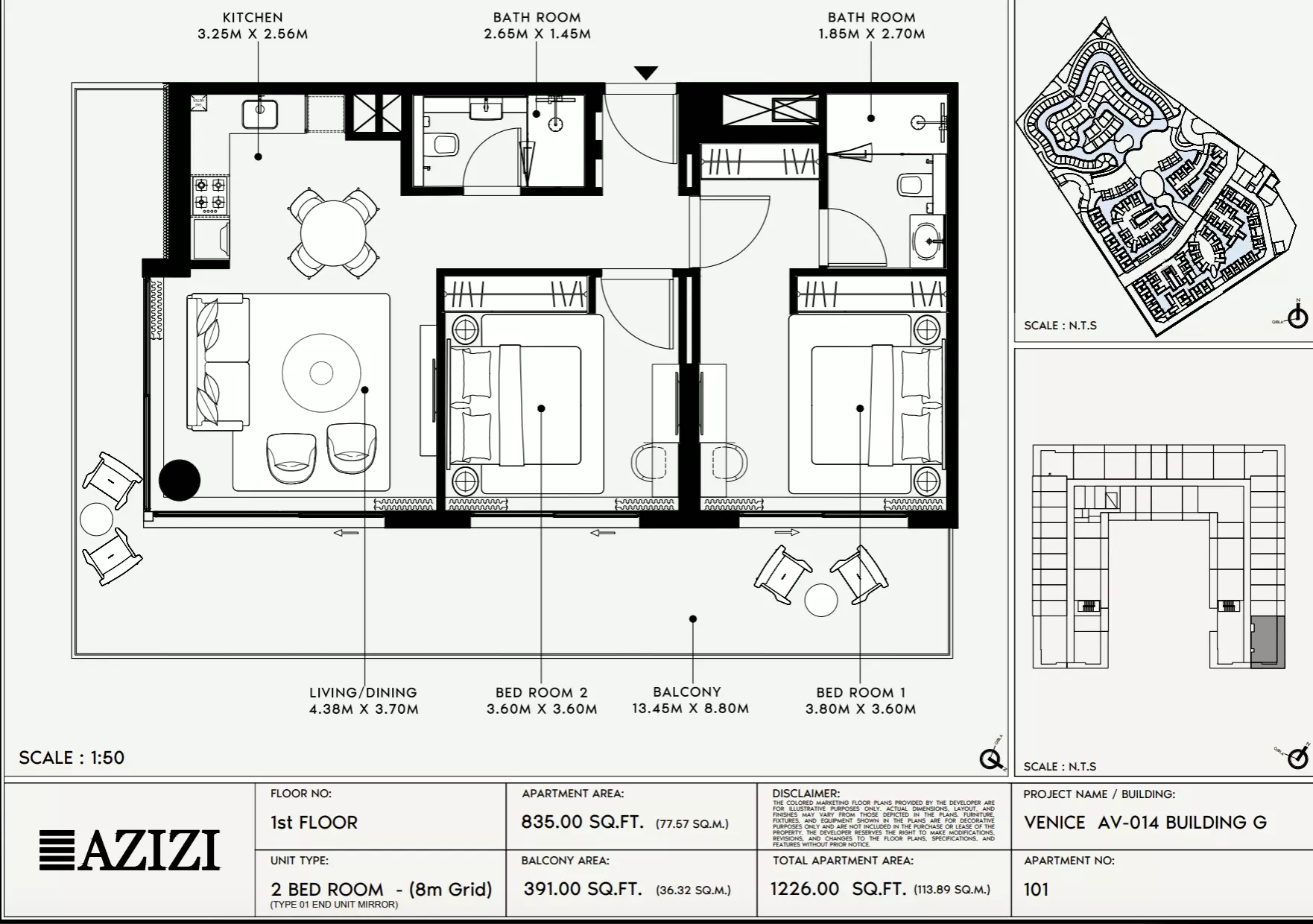 Azizi Venice 14 Type 101-Building G, 2 beds