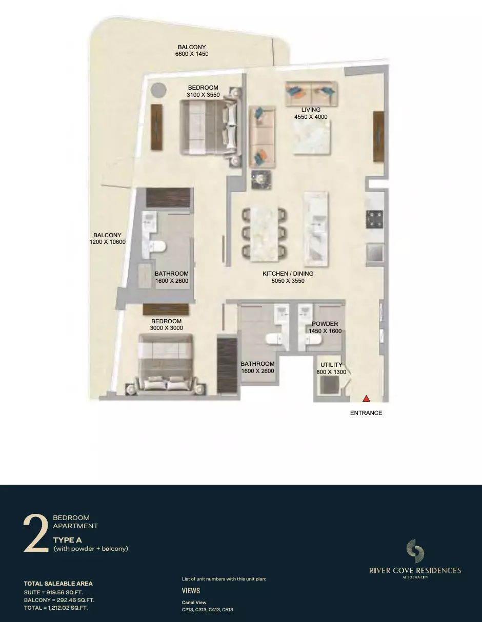 River Cove Residences at sobha city Type A-Tower C, 2 beds