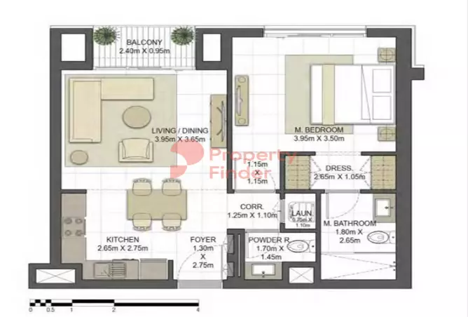 Aysha Residences By Eagle Hills — 1BR floor plan
