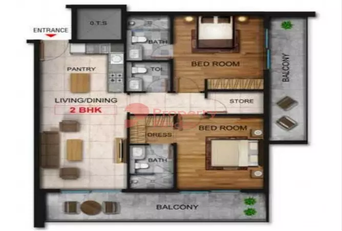 Marquis Galleria — 2BR floor plan