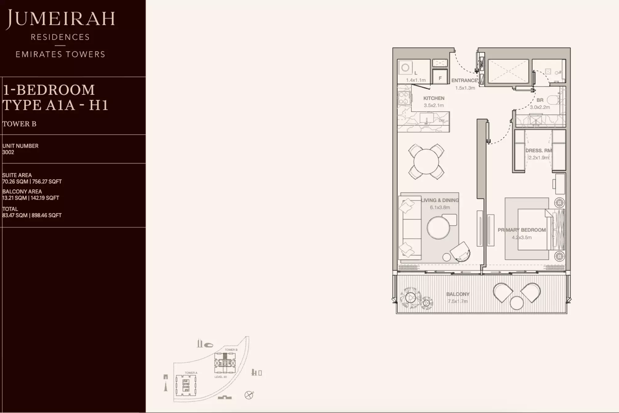Jumeirah Residences Emirates Towers Type A1A - H1-Tower B, 1 bed