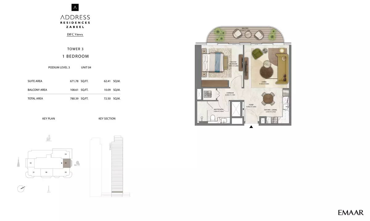 Address Residences Zabeel — 1BR floor plan
