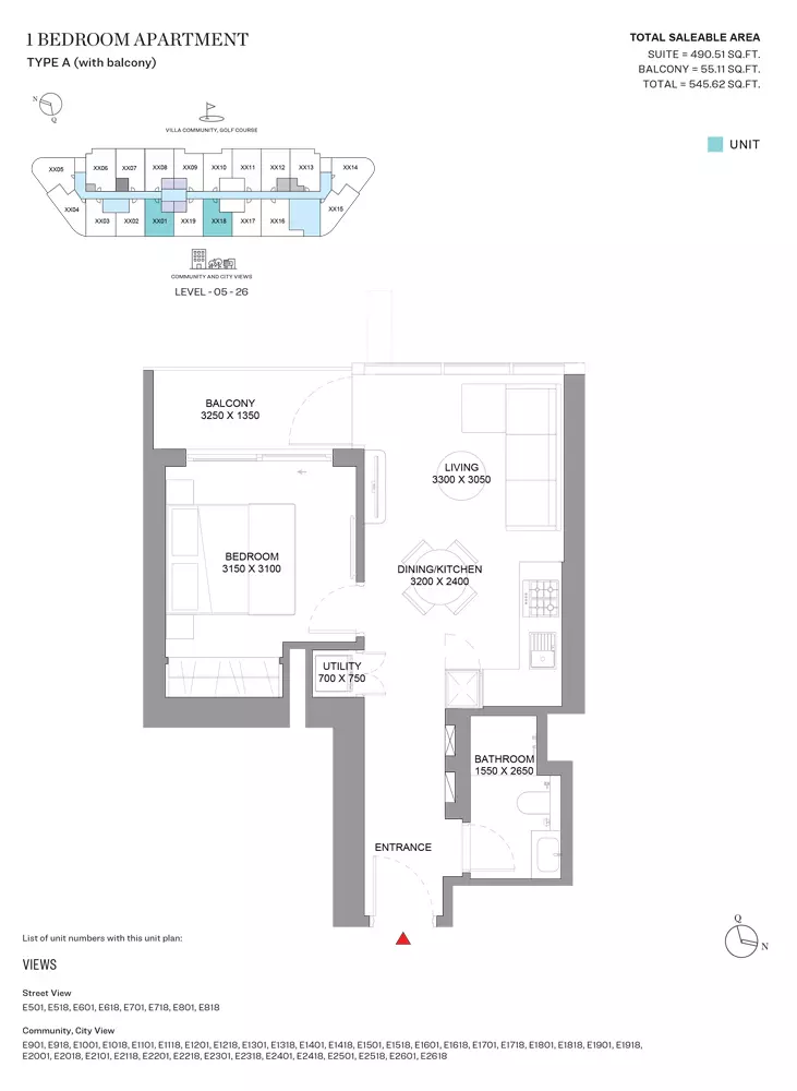 Sobha Orbis — 1BR floor plan