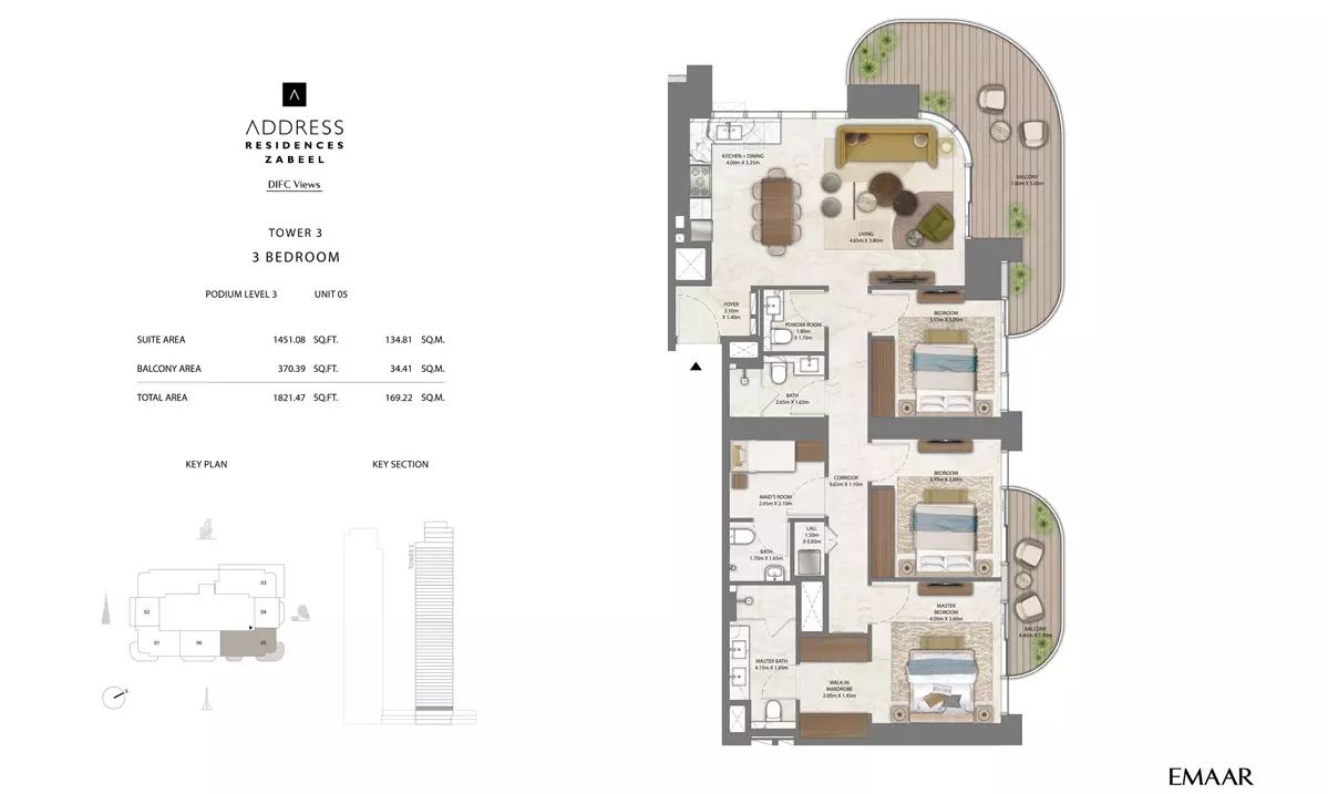 Address Residences Zabeel Type T3-30-3002, 3 beds