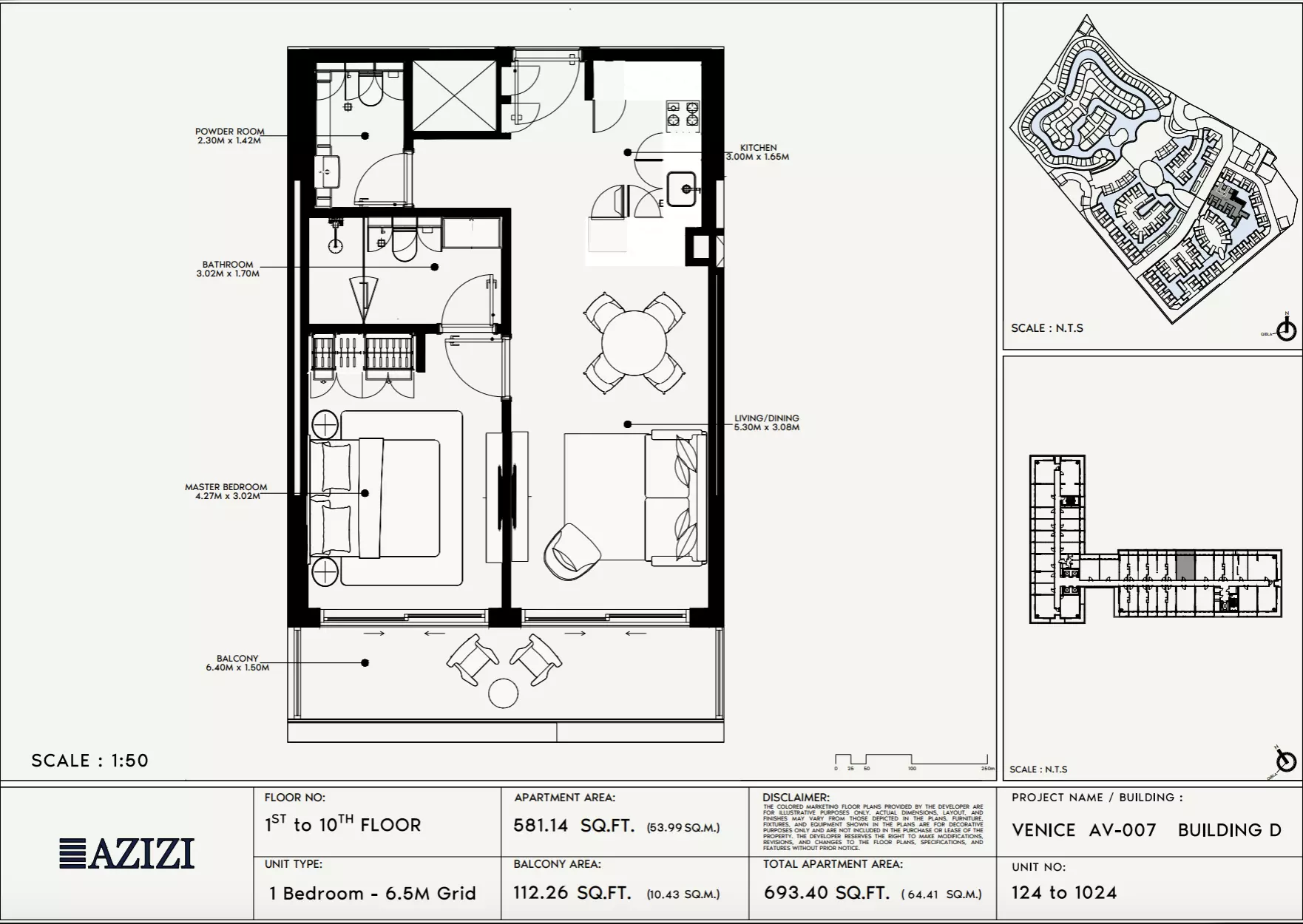 Azizi Venice 7 Type 124-Building D, 1 bed