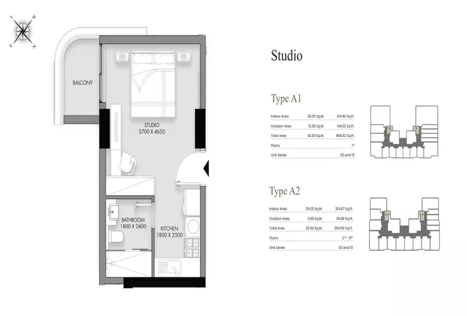 Cavara Central — Studio floor plan