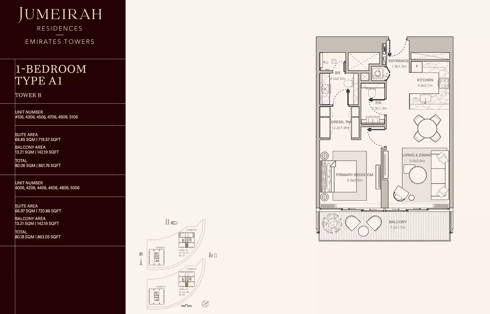 Jumeirah Residences Emirates Towers Type A1-Tower B, 1 bed
