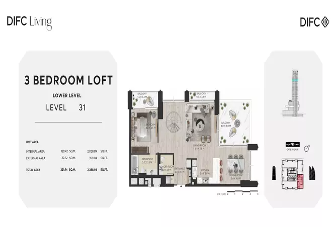 Difc Living — 3BR floor plan