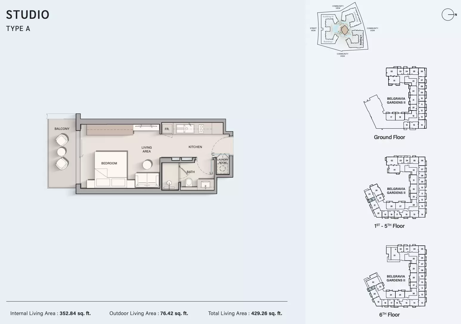Belgravia Gardens — Studio floor plan