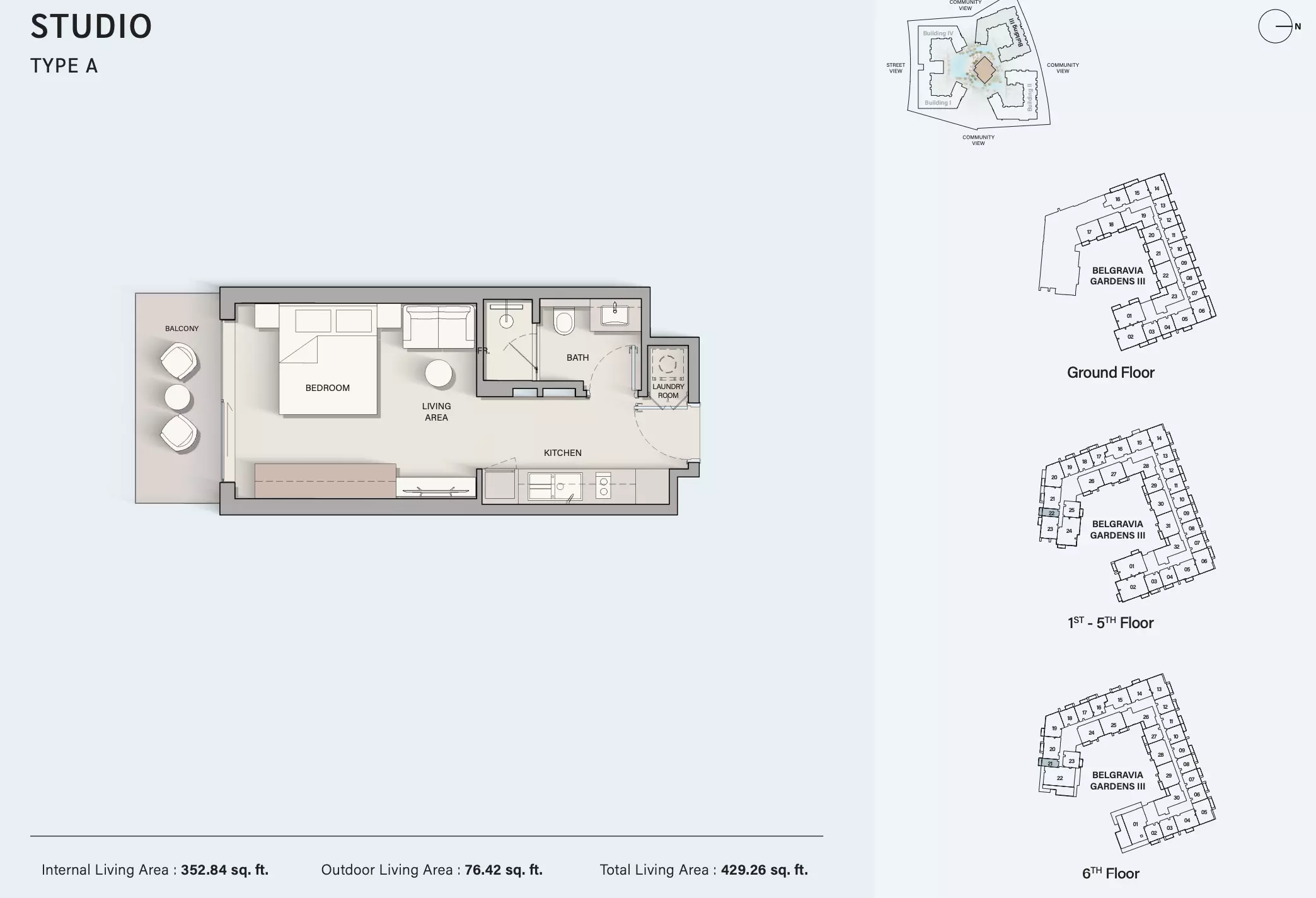 Belgravia Gardens — Studio floor plan