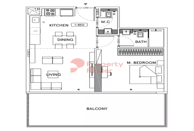 Binghatti Lavender — 1BR floor plan
