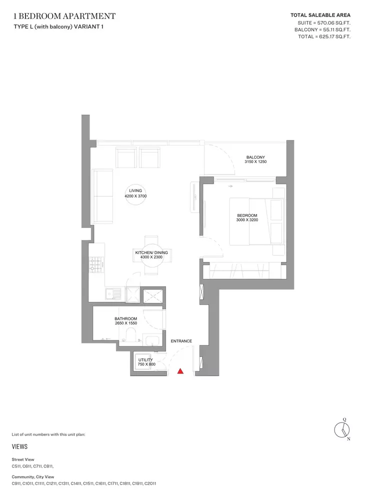 Sobha Orbis — 1BR floor plan