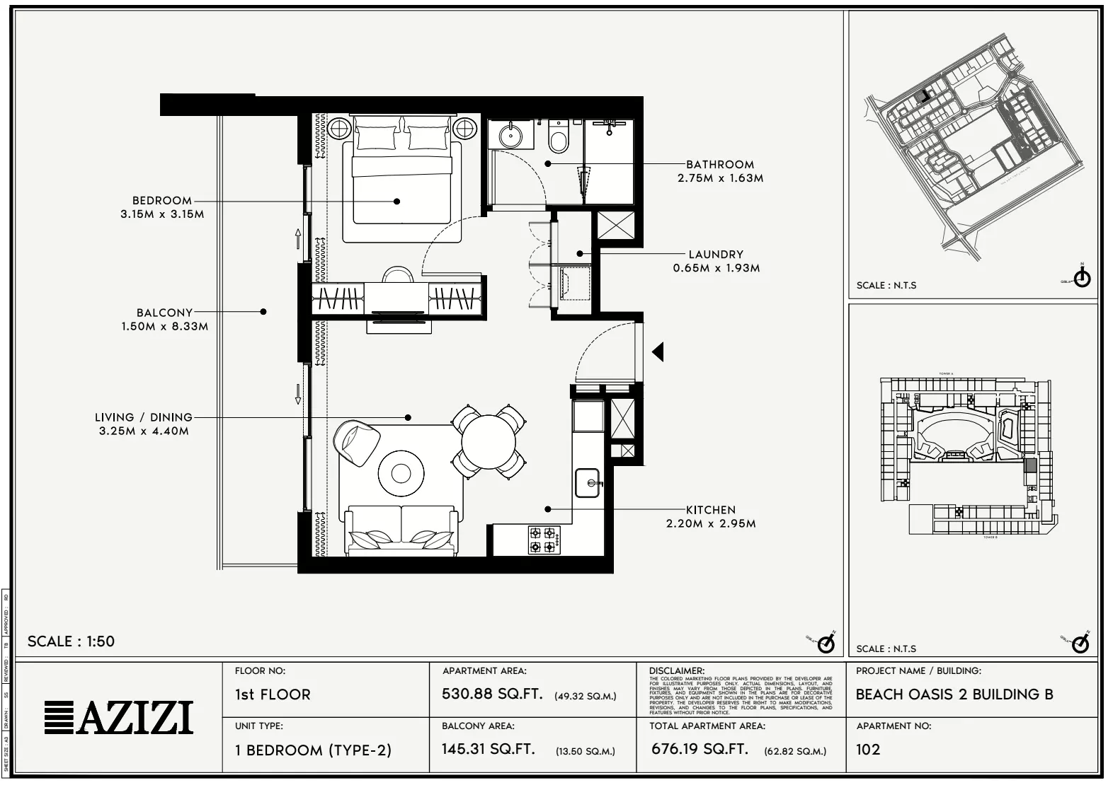 Beach Oasis Phase 2 By Azizi Type 2 - BB, 1 bed