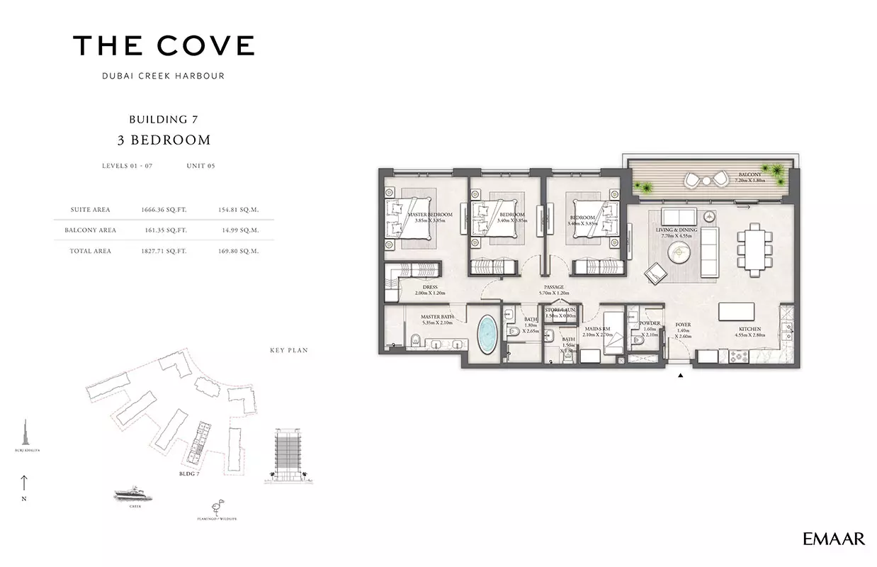 The Cove Phase 2 By Emaar Building 7 - Levels 01-07, Unit 05, 3 beds
