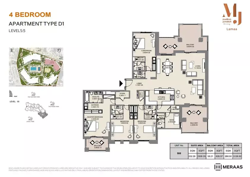 Lamaa Mjl Building 4 -Type D1 - Unit 508, 4 beds