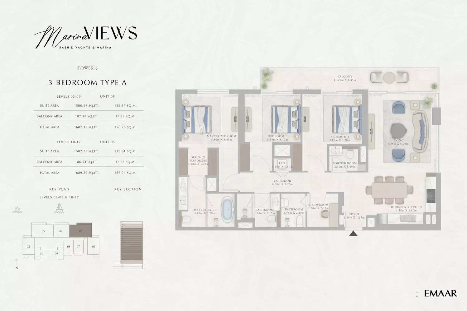 Marina Views Type 2-Tower 3, 3 beds