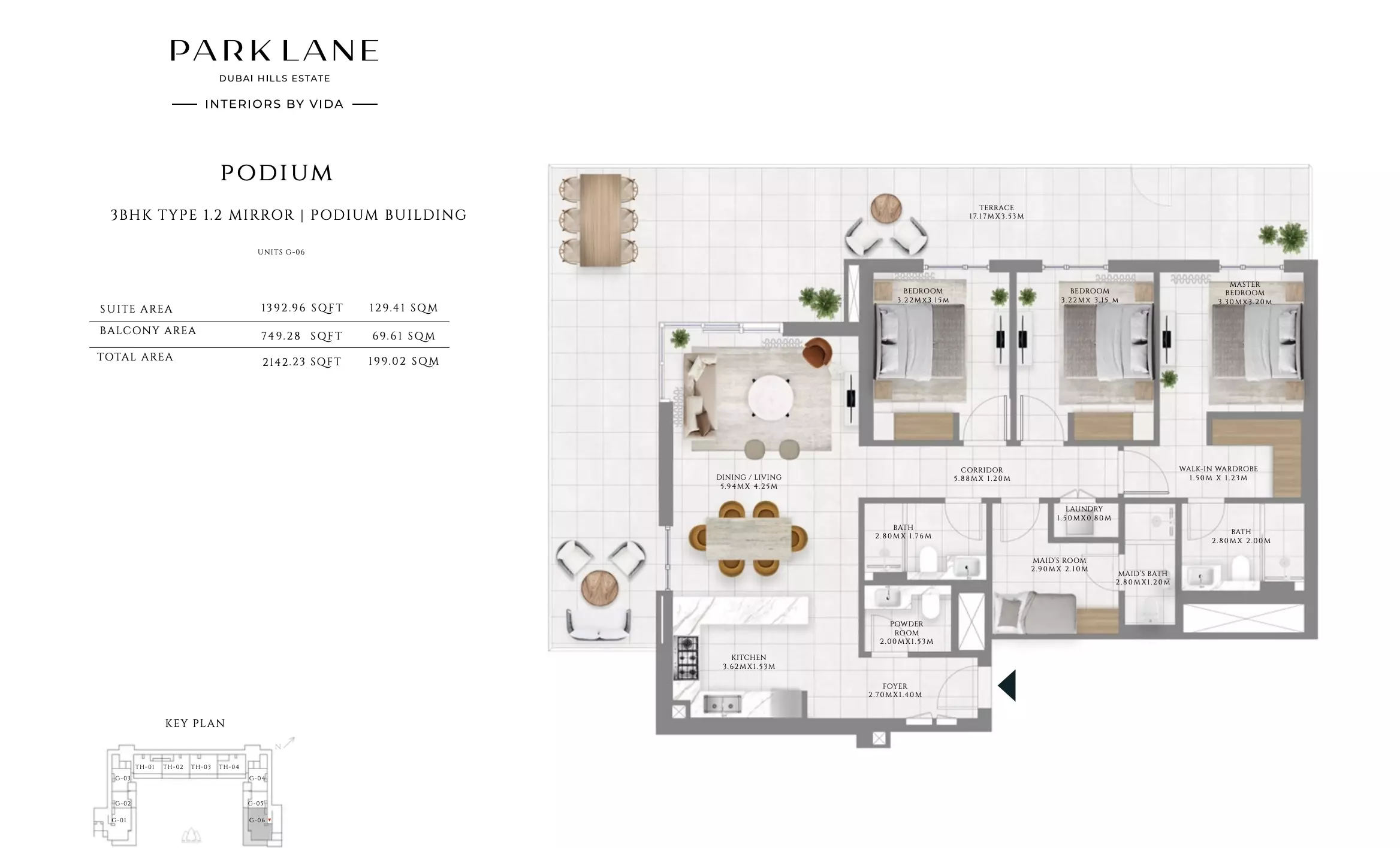 Park Lane Residences by Emaar Type 1.2 - Podium Building, 3 beds