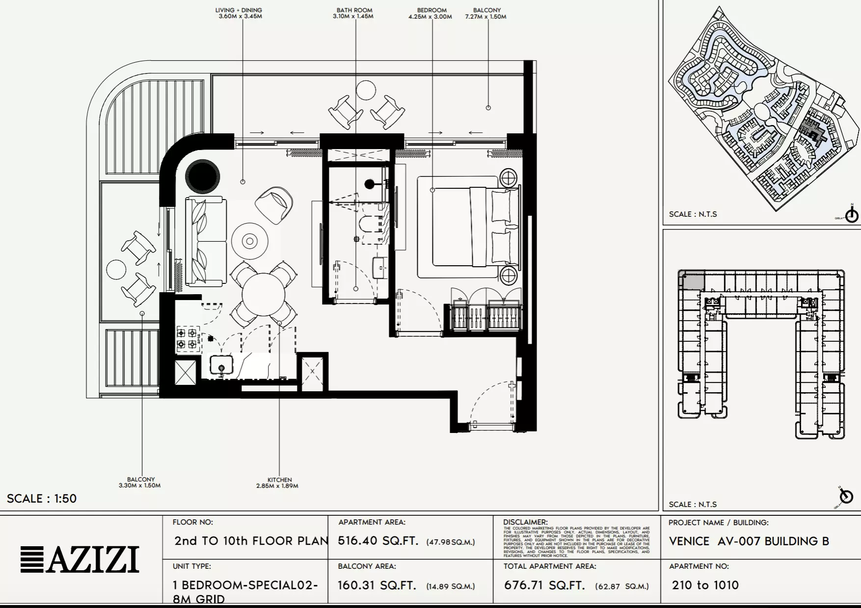 Azizi Venice 7 Type 302-Building B, 1 bed