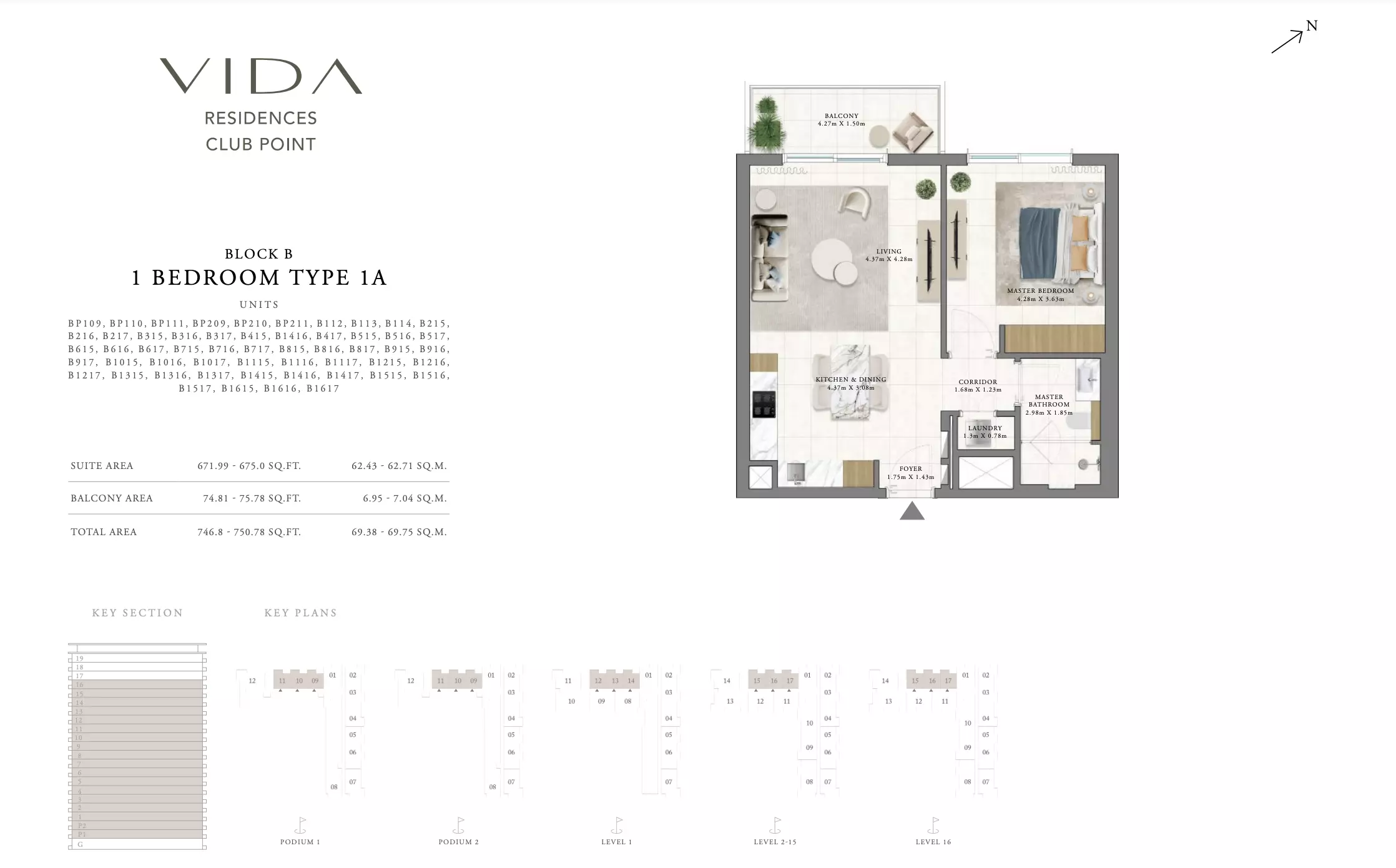 Vida Residences Club Point — 1BR floor plan