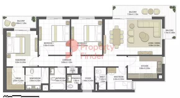 Aysha Residences By Eagle Hills B2-TYPE 3A-2, 3 beds