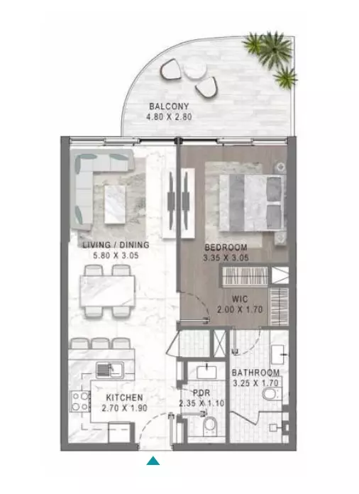 Lagoons Views Phase 2 By Damac Tower 11C, 11D, 12C & 12D Type 7, 1 bed