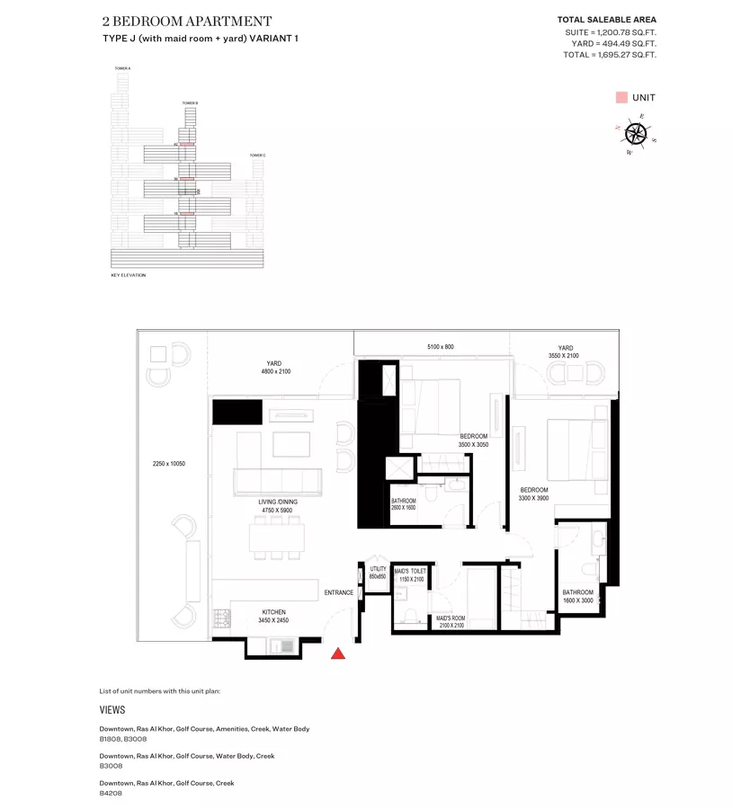 Sobha One Type J-Variant 1-Tower B, 2 beds