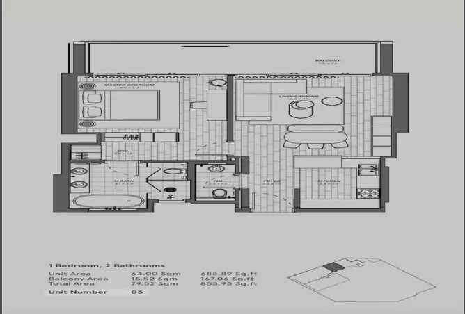Reem Eleven — 1BR floor plan