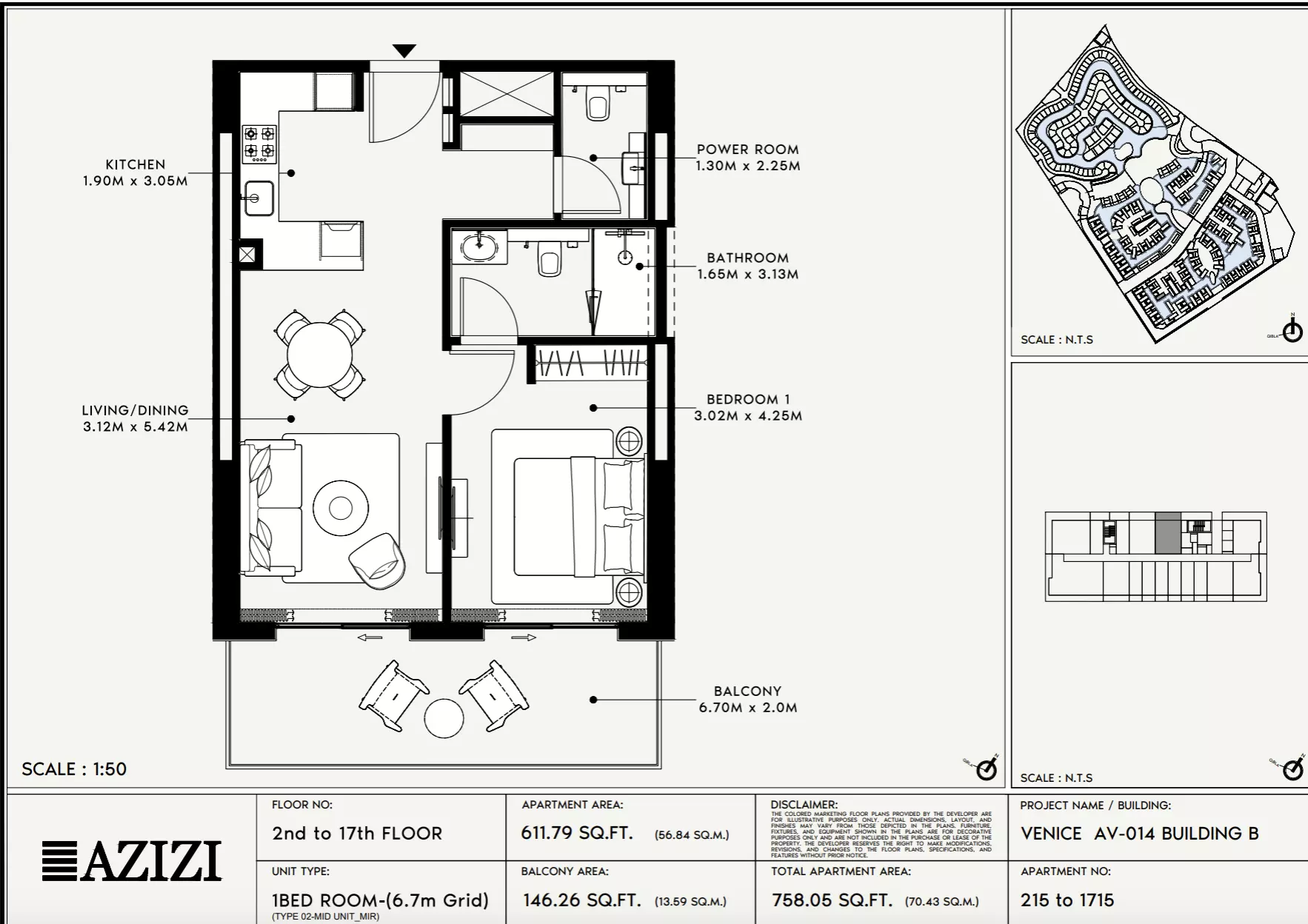 Azizi Venice 14 Type 215-Building B, 1 bed