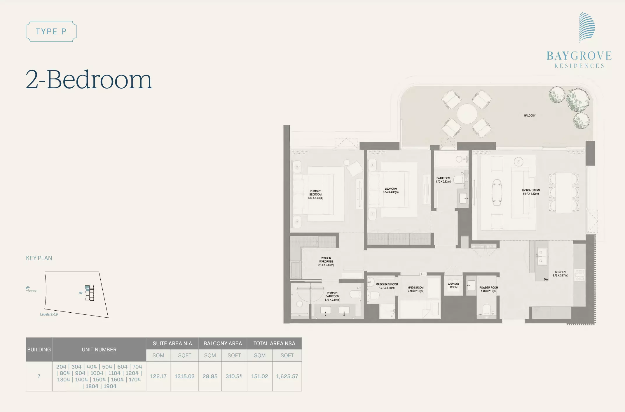 Bay Grove Residences Phase 3 Type P | 2-Bedroom (Maid), 2 beds