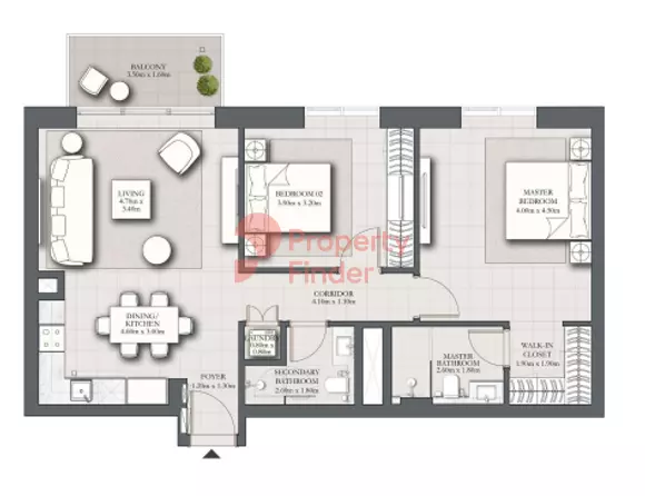Park Horizon Type E building 2 level 1 unit 108, 2 beds