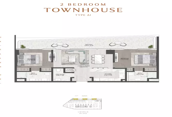The Sapphire — 2BR floor plan