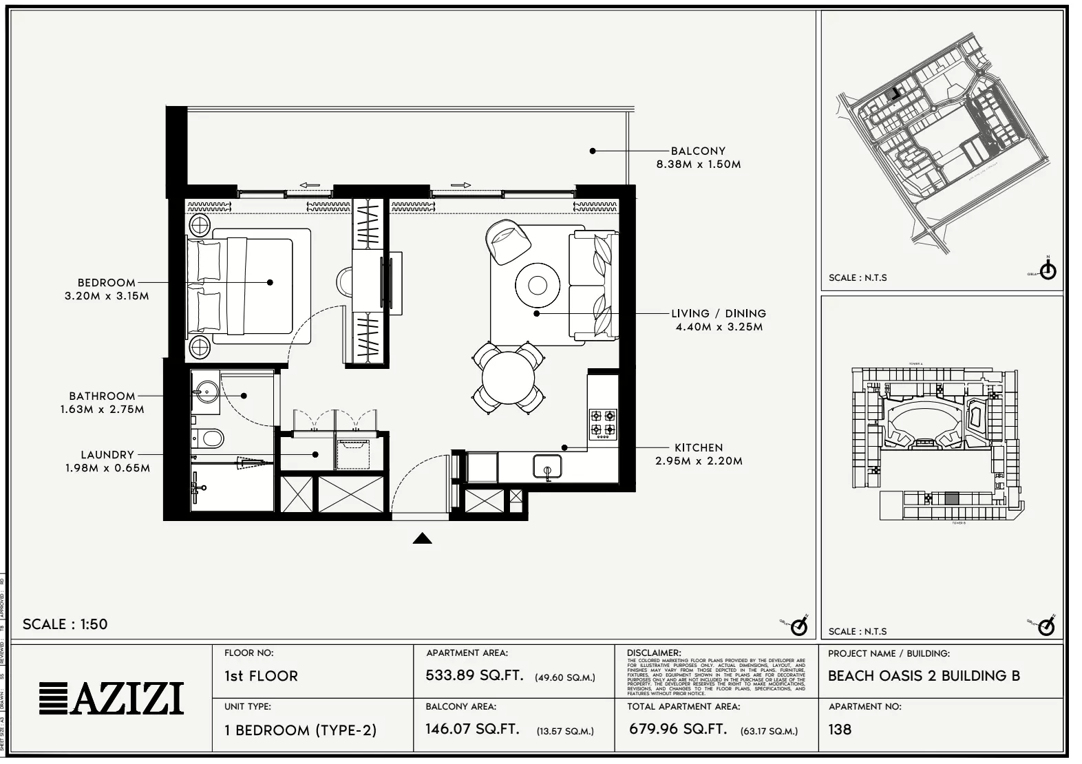 Beach Oasis Phase 2 By Azizi Type 2 - BB, 1 bed