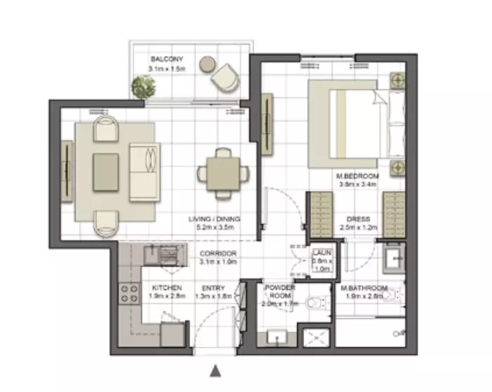 Crystal Residences — 1BR floor plan
