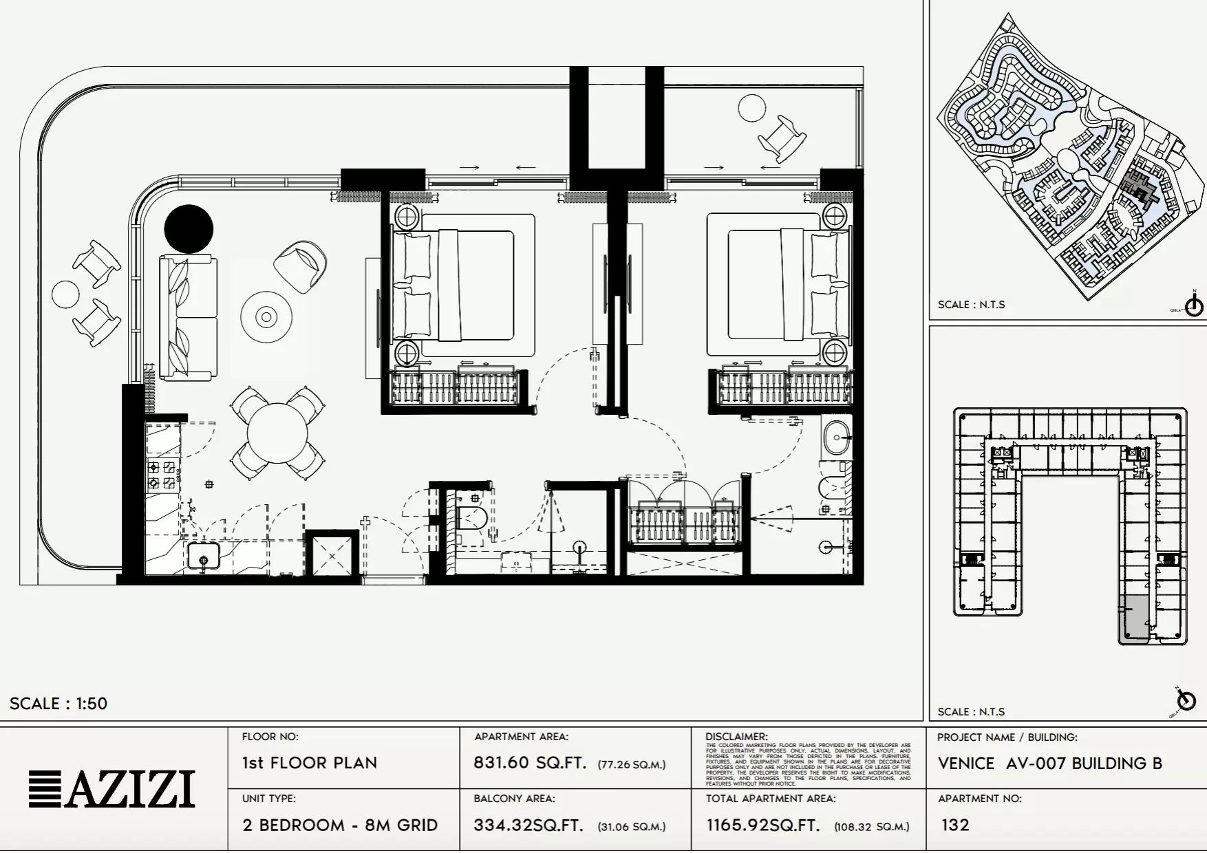 Azizi Venice 7 Type 132-Building B, 2 beds