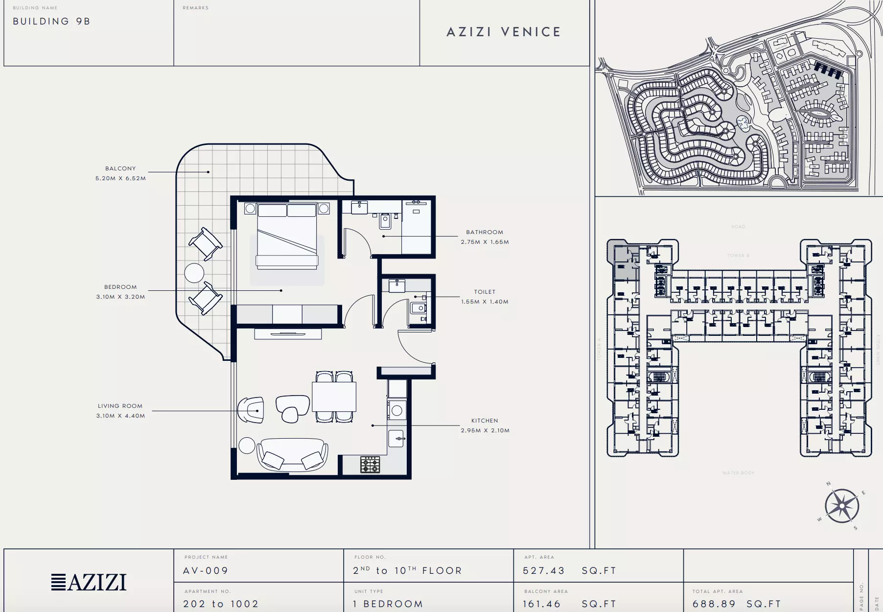 Azizi Venice 9 Type 202-Building B, 1 bed