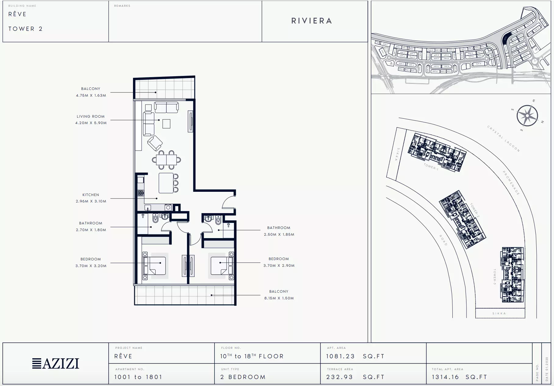 Azizi Riviera Reve Type 1001-Tower 2, 2 beds