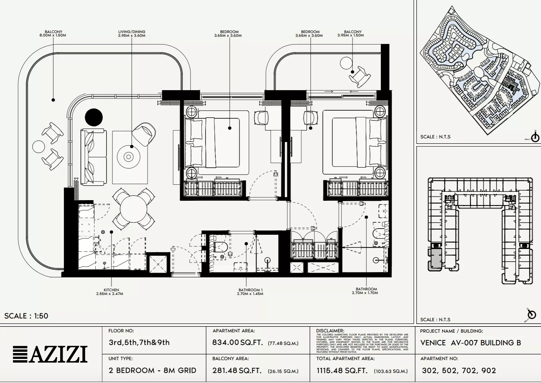 Azizi Venice 7 Type 302-Building B, 2 beds