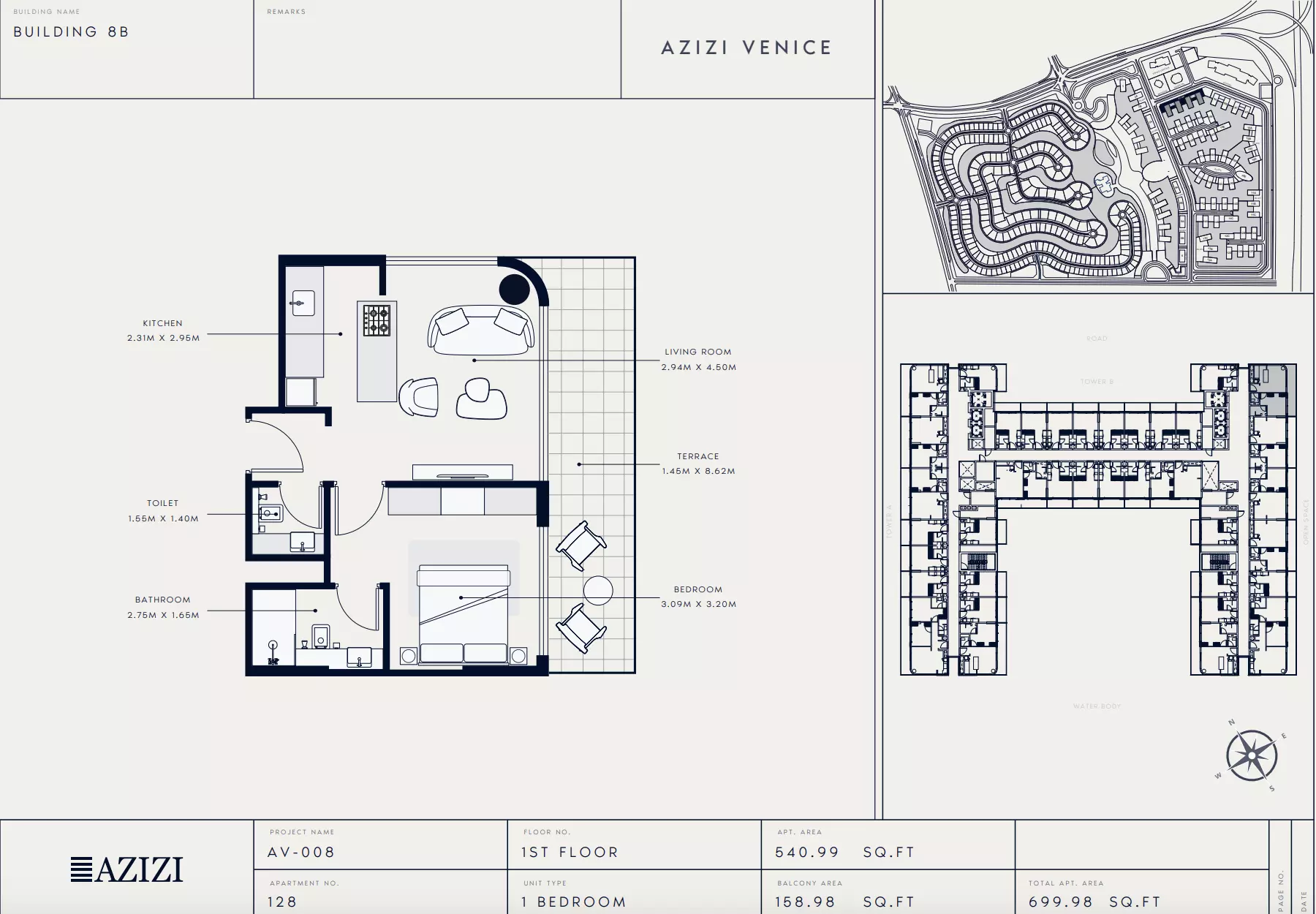 Azizi Venice 8 — 1BR floor plan